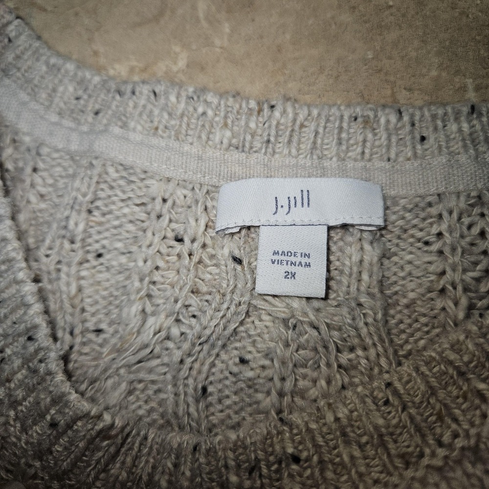 J Jill Sweater Womens 2X Beige Cable Knit Soft Textured Fisherman Style Preppy - Picture 7 of 11